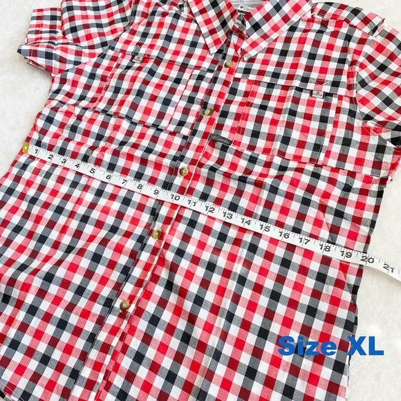 Columbia, Women's PFG Bonehead Short Sleeve Shirts, Red/Black Plaid, Size L / XL - Picture 11 of 12